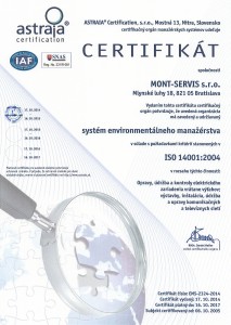 Certifikát systému environmentálneho manažérstva podľa normy ISO 14001