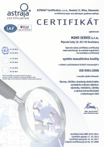 Certikát systému riadenia kvality podľa ISO 9001
