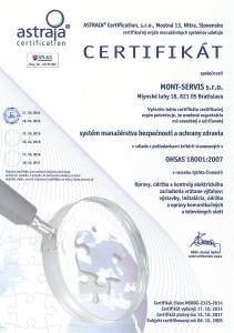 Certifikát systému manažérstva bezpečnosti a ochrany zdravia OHSAS 18001