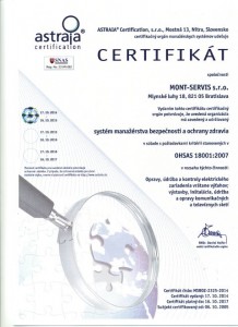 certifikovaný systém manažérstva bezpečnosti a ochrany zdravia podľa špecifikácie OHSAS 18001:2007