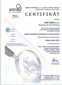 certifikovaný systém manažérstva bezpečnosti a ochrany zdravia podľa špecifikácie OHSAS 18001:2007